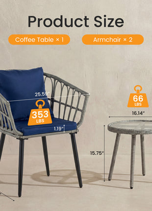 Outdoor Patio Furniture Set with Cushions – Rattan Balcony Table & Chairs LS1