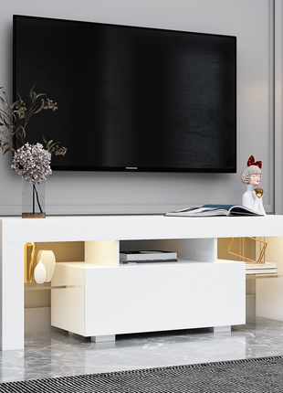 LED Entertainment TV Stand for 50–59 Inch TVs – Modern White TV Cabinet with Storage &amp; RGB Lights-lsb