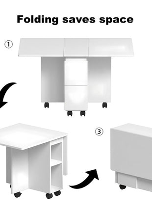 Likeshoppe Folding Drop Leaf Dining Table Set for 4 with Storage & Wheels – Space Saving White Table and Chairs for Small Spaces