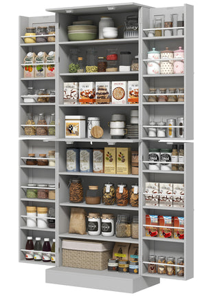 Tall Kitchen Pantry Cabinet with Adjustable Shelves – 8-Tier Food Storage Organizer with Door Spice Racks