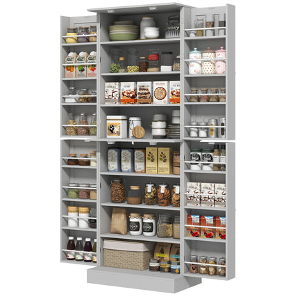 Tall Kitchen Pantry Cabinet with Adjustable Shelves – 8-Tier Food Storage Organizer with Door Spice Racks