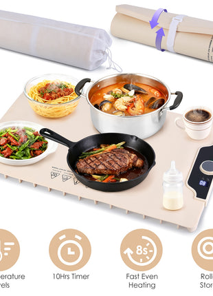 Food Warming Mat 300W – Electric Silicone Heating Mat with 14 Temp Levels & Timer for Buffet & Parties