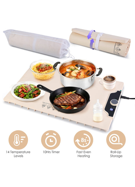 Food Warming Mat 300W – Electric Silicone Heating Mat with 14 Temp Levels & Timer for Buffet & Parties