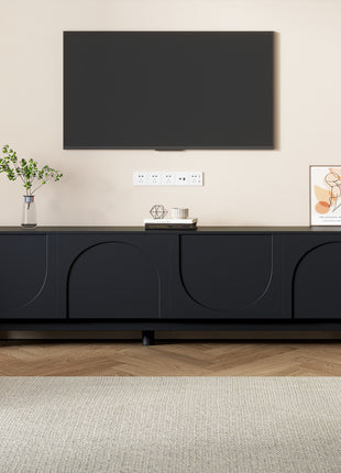 70.8" Arched Door TV Stand – Minimalist Entertainment Center for TVs up to 78" (Black)
