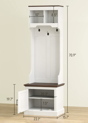 3-in-1 Hall Tree Entryway Bench with Shoe Storage & Coat Hooks