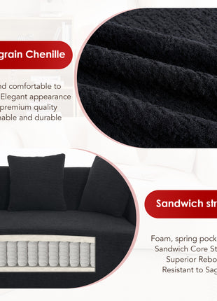 110" Curved Modular Compression Sofa – Chenille Sleeper Couch with Foam Seating (Black)
