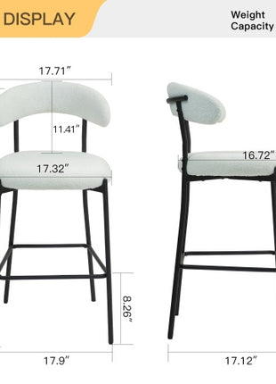 Teddy Fabric Likeshoppe Counter Height Bar Stool – Modern Kitchen Island Bar Chair with Black Metal Base & Footrest