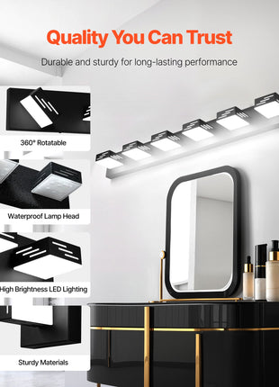 Likeshoppe 48W LED Vanity Light with 6 Rotatable Heads – Ultra Bright Waterproof Bathroom Light Fixture for Mirror & Makeup Lighting