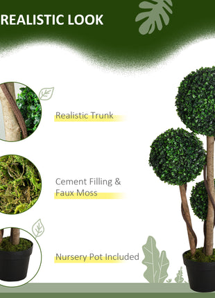 3-Tier Artificial Boxwood Topiary Tree (35.5” Indoor/Outdoor Decorative Plant)