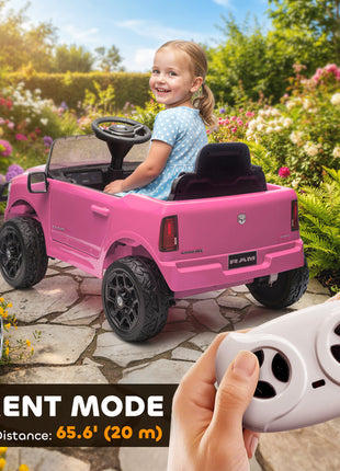 12V Kids Ride on Car, Licensed Dodge RAM 3500 Ride on Toys with Dual Motors, Remote Control for Toddlers, Pink