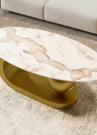 Modern Oval Marble Coffee Table with Gold Stainless Steel Base – 47" Luxury Table