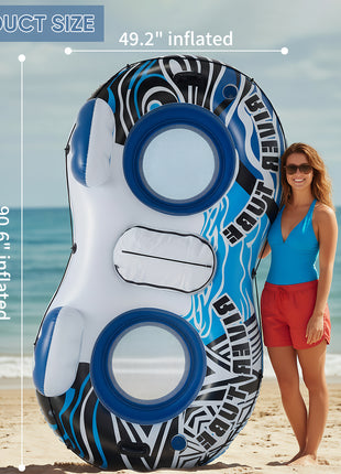 2PCS Inflatable River Floats with Cooler & Cup Holders – Oversized Float Tubes with Backrest