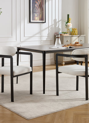Mid-Century Boucle Dining Chairs Set of 2 – Upholstered Kitchen Chairs with Black Metal Legs