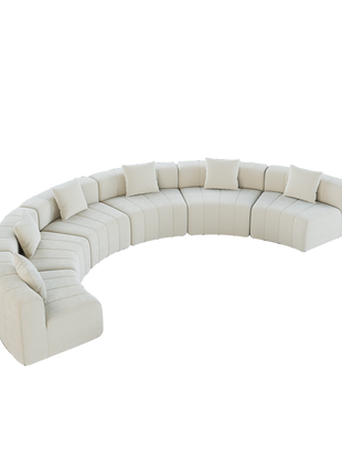 Likeshoppe Curved Modular Chenille Sectional Sofa – Beige 6-Seat Semi-Circular Cloud Couch with Pillows for Living Room