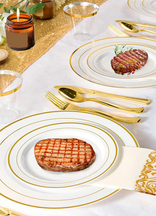 175PCS Gold Rim Disposable Dinnerware Set for 25 Guests – Elegant Party Plates Cups & Utensils