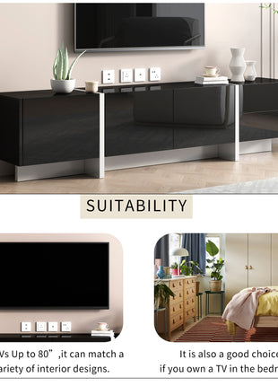 Likeshoppe Modern TV Stand for 80 Inch TV – Black & White High Gloss TV Console with Storage Drawers & Cabinets