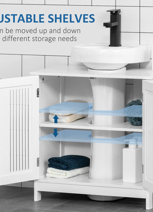 Bathroom Under Sink Cabinet – White Pedestal Sink Storage Cabinet with Adjustable Shelf