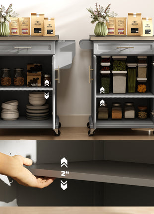 Kitchen Island on Wheels, Rolling Kitchen Cart with Stainless Steel Countertop, Drawer, Towel Rack and Spice Rack, Utility Storage Trolley, Gray