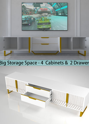 70.8 Inch Carved TV Stand with Storage Cabinets – Modern Entertainment Center for TVs Up to 75"