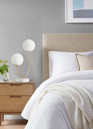Modern Gold 2-Light Globe Table Lamp with Frosted Glass Shades – Elegant Desk Lamp for Bedroom, Living Room & Office
