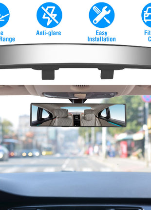 11.4” Panoramic Rearview Mirror Clip-On – Convex Anti-Glare Wide View Mirror for Cars SUVs Trucks