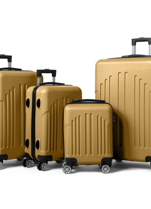 4 Piece ABS Retro Suitcase Set – Mustard Yellow Vertical Stripe Luggage