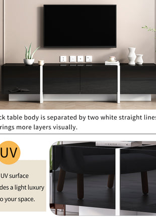 Likeshoppe Modern TV Stand for 80 Inch TV – Black & White High Gloss TV Console with Storage Drawers & Cabinets