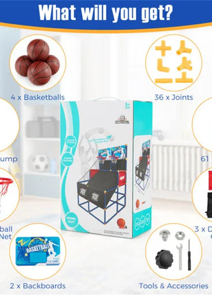Likeshoppe Kids Basketball Arcade Game – Dual Shot Indoor Basketball Hoop with 2 Backboards