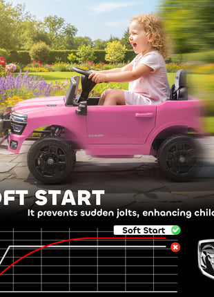 12V Kids Ride on Car, Licensed Dodge RAM 3500 Ride on Toys with Dual Motors, Remote Control for Toddlers, Pink