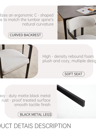 Mid-Century Boucle Dining Chairs Set of 2 – Upholstered Kitchen Chairs with Black Metal Legs