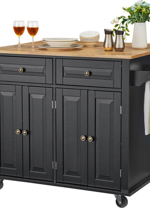 Rolling Kitchen Island Cart with Drawers & Cabinets – Mobile Kitchen Storage Cart on Wheels