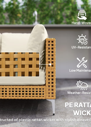 7 Piece Wicker Patio Furniture Set with Cushions & Acacia Wood Table