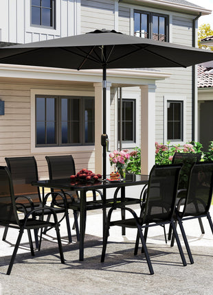8 Piece Patio Dining Set with Umbrella – Outdoor Table & 6 Chairs