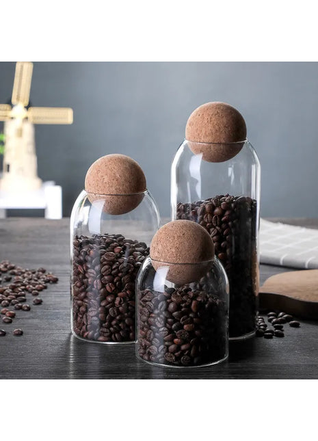 Glass Storage Ball Jar with Cork Lid – Minimalist Airtight Coffee, Tea & Candy Storage Container