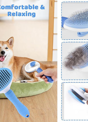 7PCS Pet Grooming Kit – Self-Cleaning Brush Nail Clipper Flea Comb Set