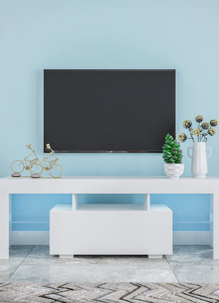 LED Entertainment TV Stand for 50–59 Inch TVs – Modern White TV Cabinet with Storage &amp; RGB Lights-lsb