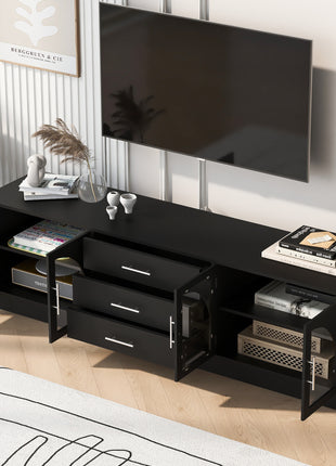 Modern 68.9" TV Stand with Drawers & Glass Cabinets – Entertainment Center for TVs Up to 75"