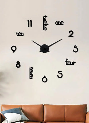 Large Modern Art Deco Wall Clock – Silent Black Acrylic Decorative Wall Clock for Living Room, Bedroom & Office