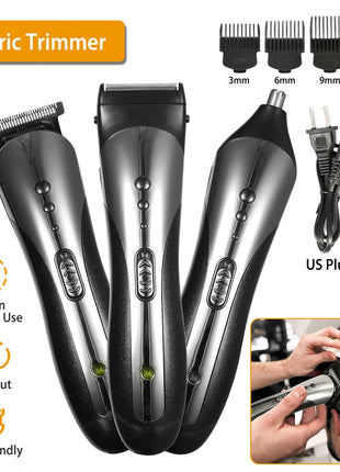 3-in-1 Electric Hair Clipper & Beard Trimmer Set with Nose Trimmer