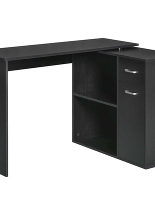Likeshoppe L Shaped Computer Desk, 180° Rotating Corner Desk with Storage Shelves, Drawer and Cabinet, Study Workstation for Home Office, Black