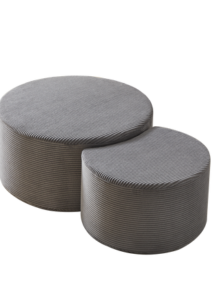Upholstered Nesting Coffee Table Set of 2 – Round Corduroy Ottoman Coffee Tables