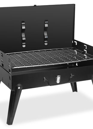 Portable Charcoal BBQ Grill Foldable Suitcase Camping Grill with Adjustable Heights for Outdoor Cooking
