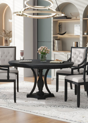 Retro 5-Piece Extendable Round Dining Set – Black Oak Kitchen Dining Table with 4 Chairs