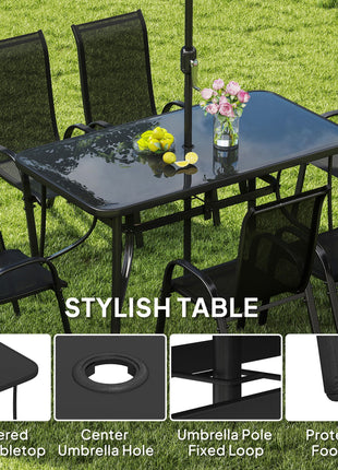 8 Piece Patio Dining Set with Umbrella – Outdoor Table & 6 Chairs