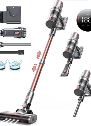 Powerful 45KPa cordless vacuum cleaner with LED display, 500W motor, 60-minute runtime, HEPA filtration, and large 1.8L dust cup—perfect for pet hair and everyday home cleaning.