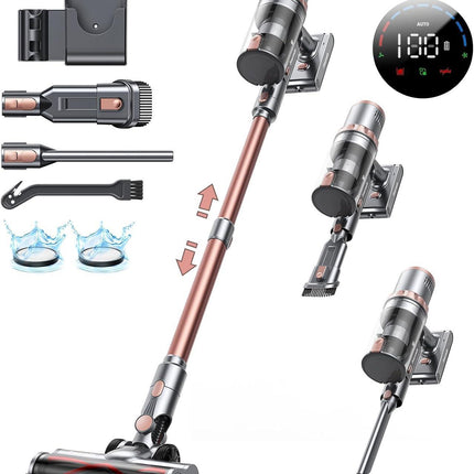 Powerful 45KPa cordless vacuum cleaner with LED display, 500W motor, 60-minute runtime, HEPA filtration, and large 1.8L dust cup—perfect for pet hair and everyday home cleaning.