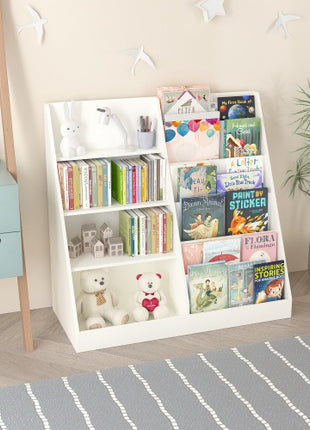 Kids Bookshelf & Toy Storage Organizer – 4 Tier Wooden Bookcase for Kids Room