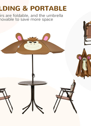 Kids Outdoor Table and Chair Set with Umbrella – Monkey 4-Piece Patio Furniture Set for Backyard Ages 3–6