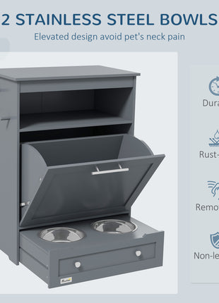Pet Feeder Station with Storage Cabinet – Raised Dog Bowl Feeding Station Grey