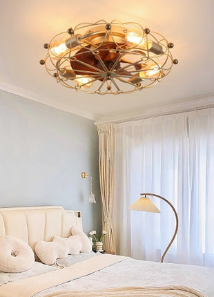 Likeshoppe Gold Caged Ceiling Fan with Light & Remote – Modern Low Profile Flush Mount Fan with 6 Speeds for Bedroom, Kitchen & Living Room